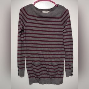 Ann Taylor Loft Striped Pocketed Buttons On Sleeves Sweater (Woman's XS)